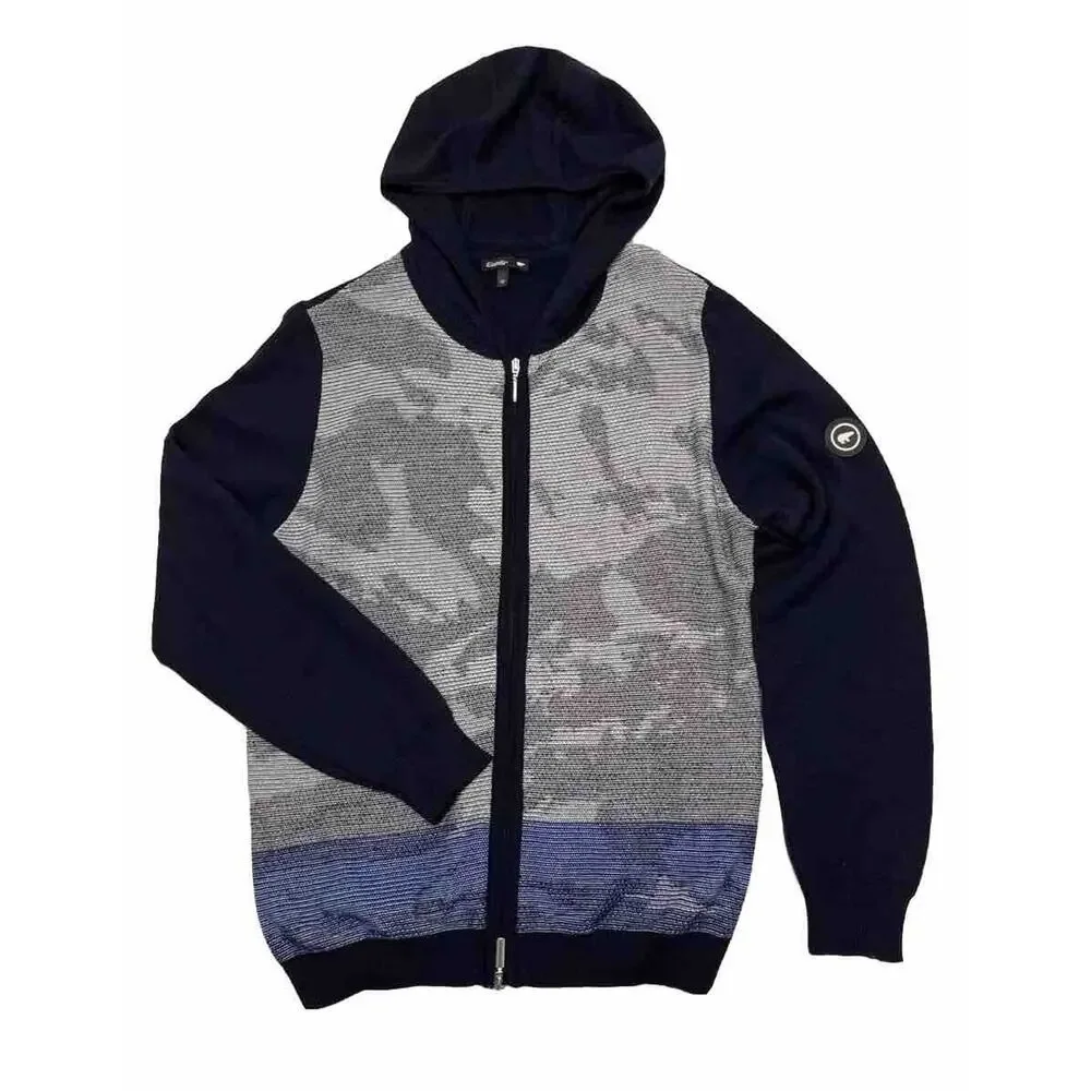 Eisbar Hooded Full Zip Sweater Mens Size M EU 50 Blue & Gray Wool Knit